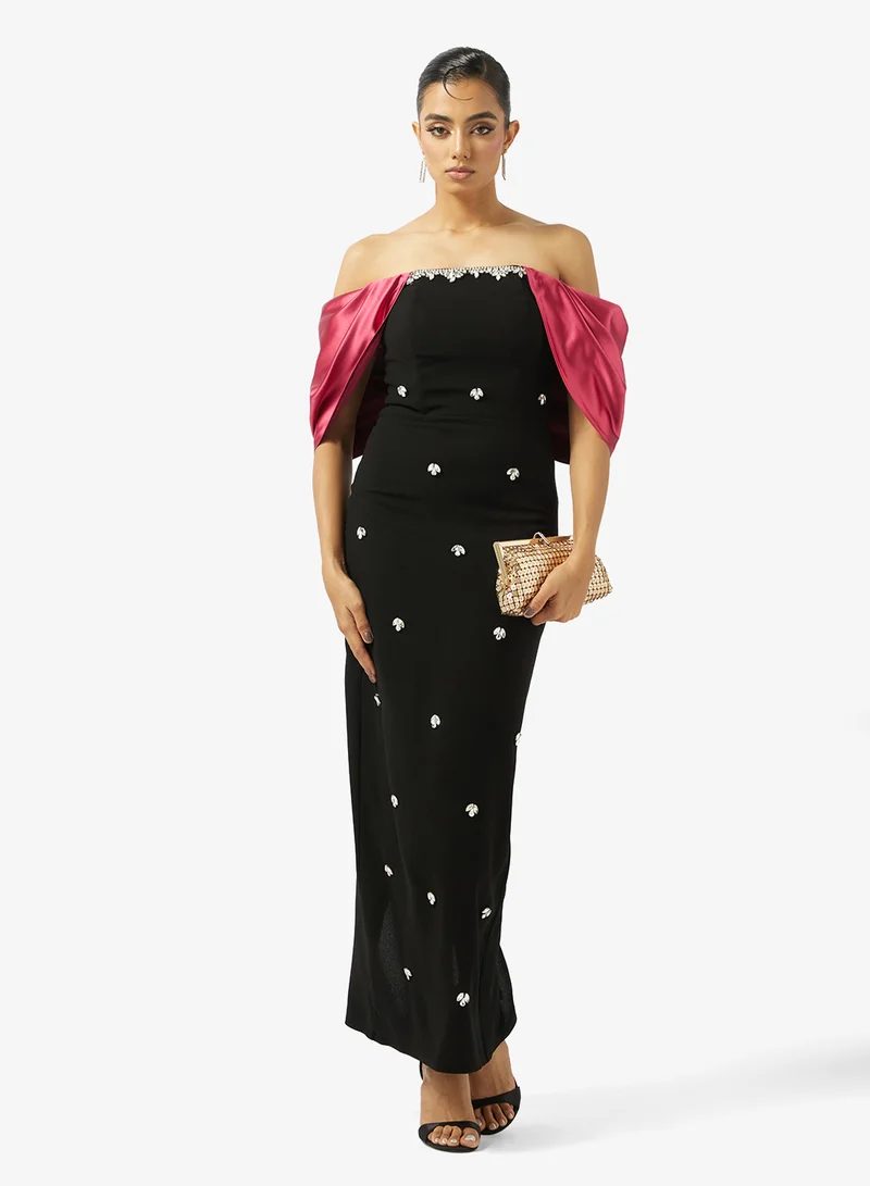 Akadia Fashion  EMBELLISHED COLD SHOULDER CREPE DRESS for Women | Best Price UAE
